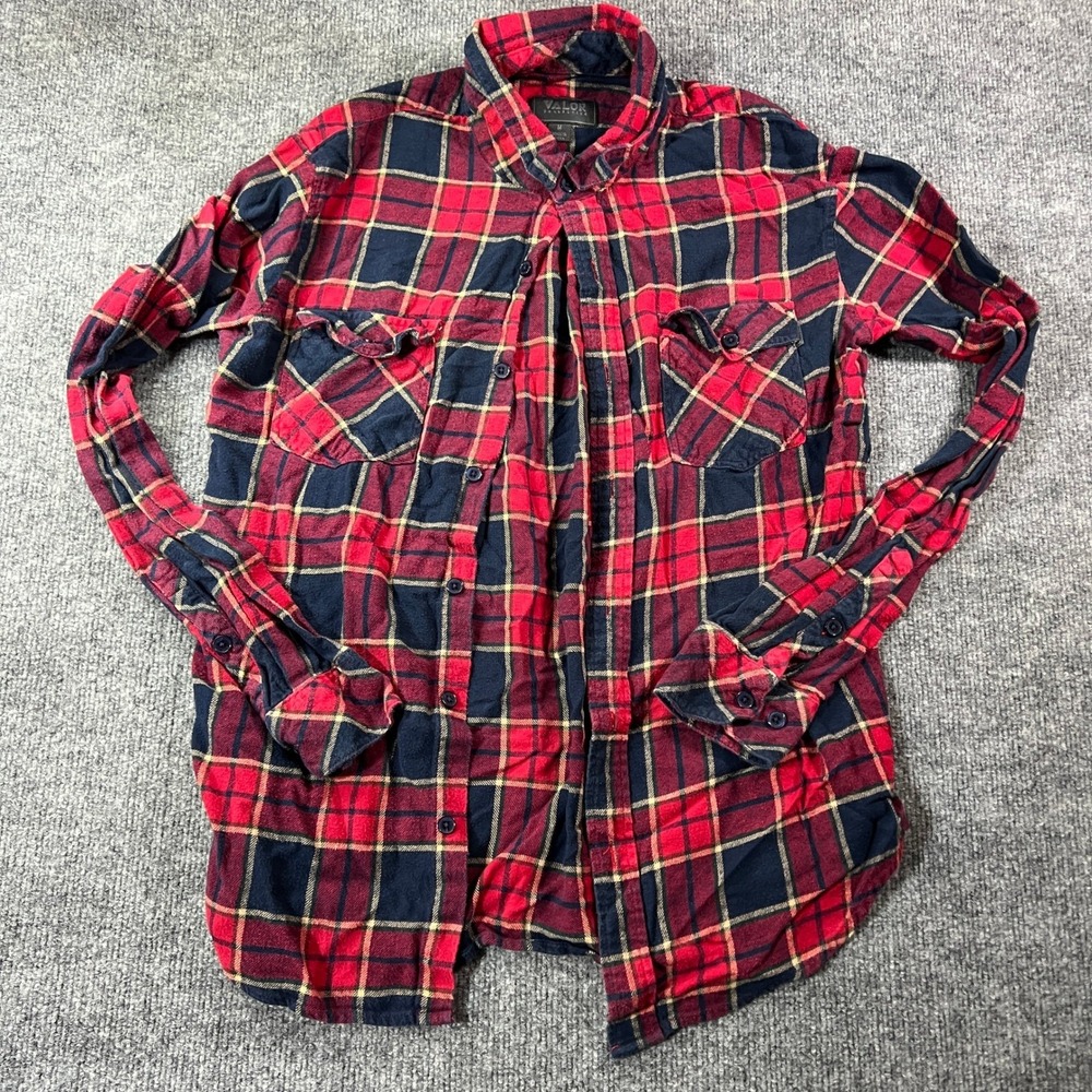 Valor Collective Mens Red Navy Plaid Flannel Button Down Shirt Size M